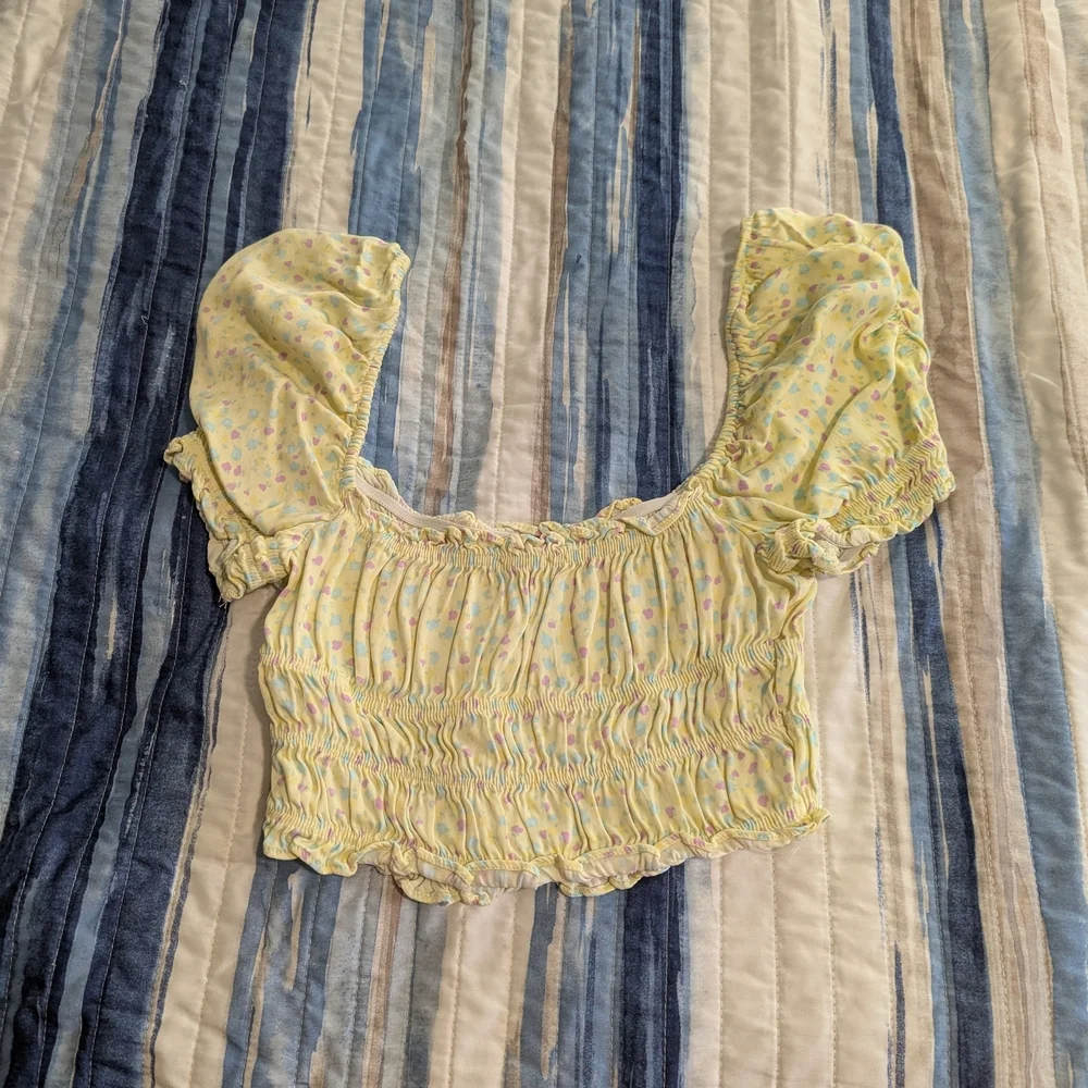Zara Yellow Floral Puff Sleeve Blouse